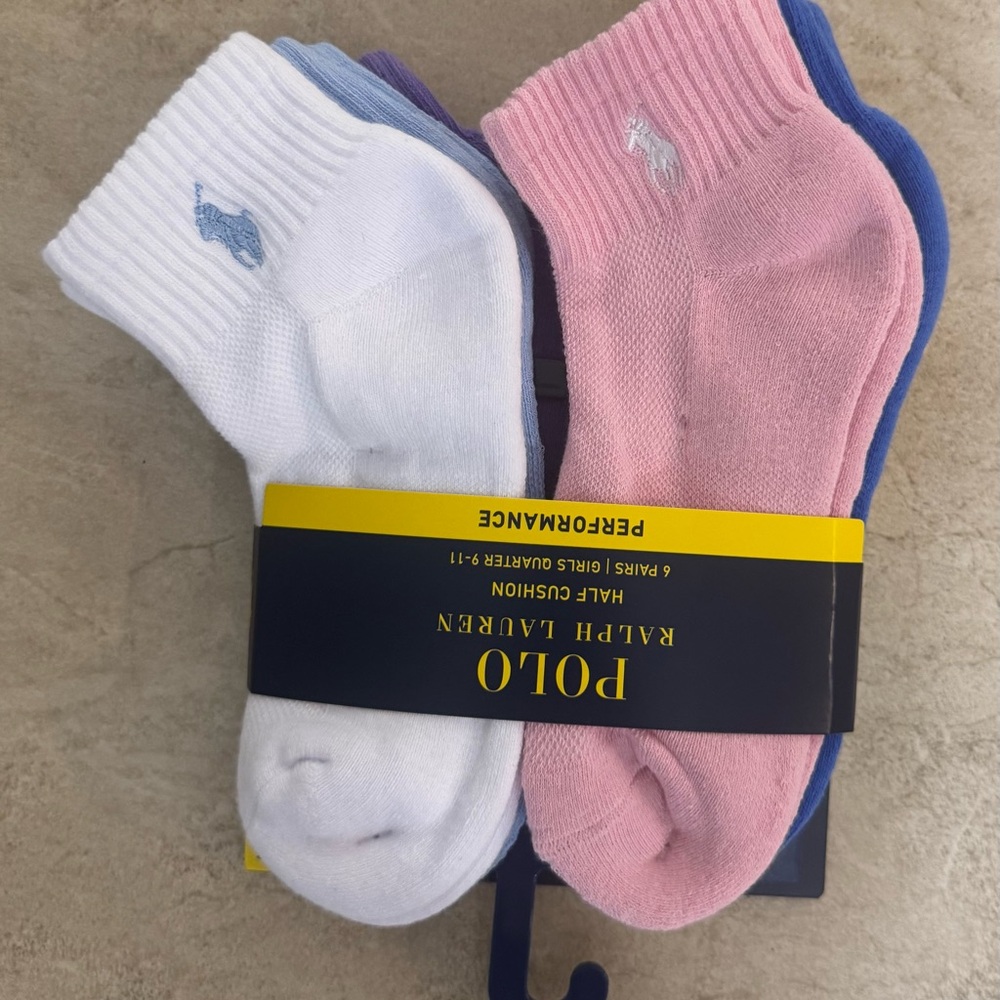 Polo Ralph Lauren Girls Sport Quarter Socks, 6-Pack - Picture 8 of 11